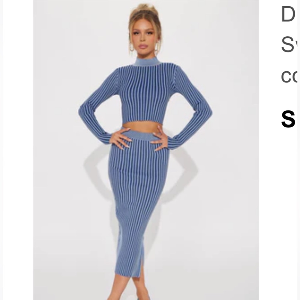 Fashion Nova Striped Blue and White Knit Set